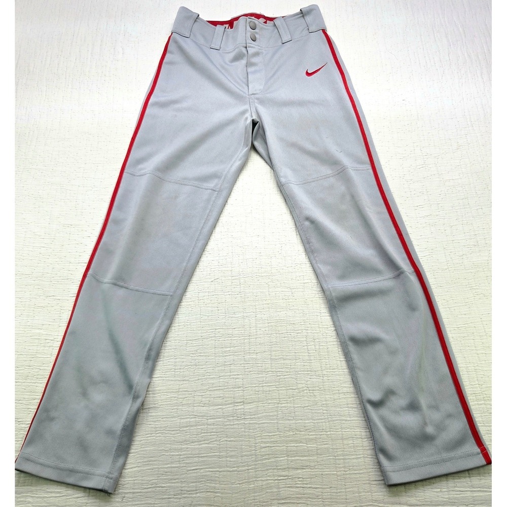 Nike Dri-FIT Baseball Pants Grey Red Piping Boys Large L Piped Athletic Pants